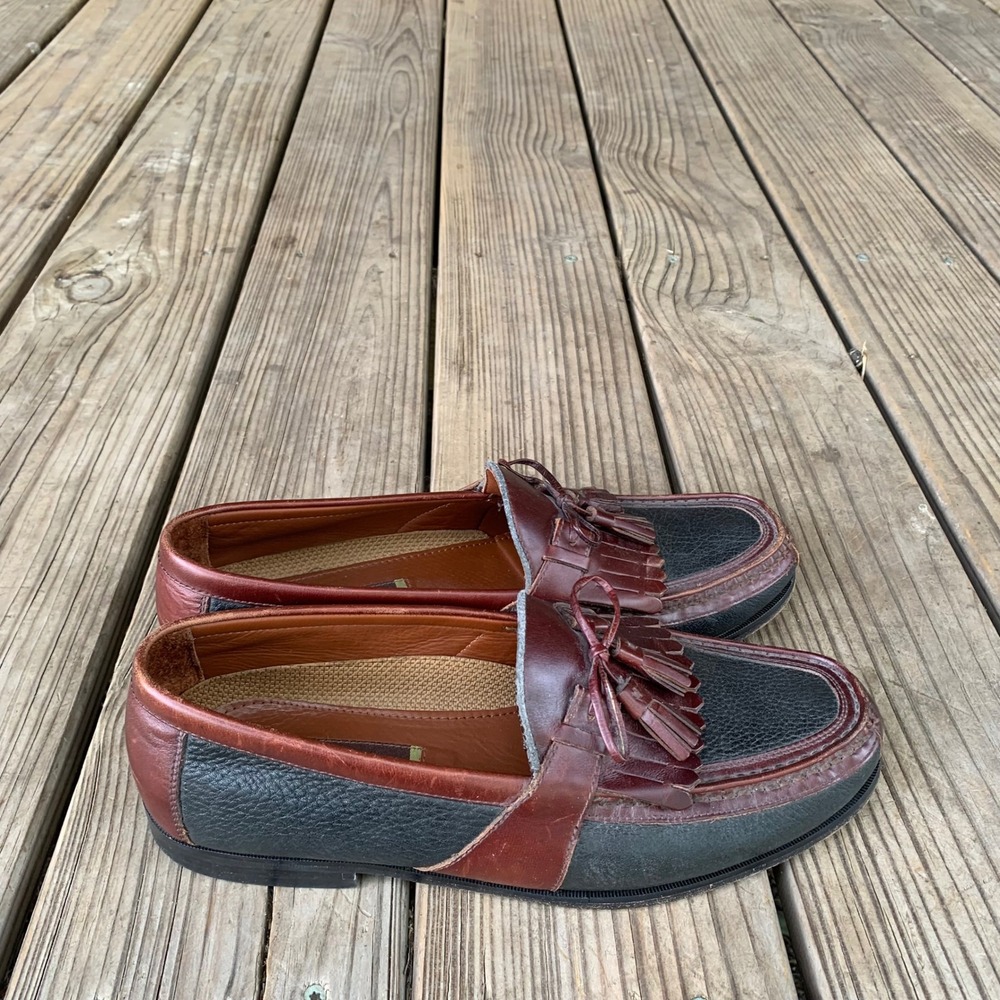 Johnston & Murphy Mens 10.5 M Kiltie Tassel Loafers Brown Black Handcrafted USA - Picture 13 of 15